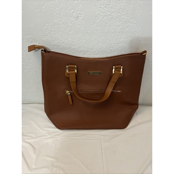 Joy & Iman Handbags - JOY & IMAN Alexandria Leather Tote Purse Cognac 15.5 X 12 X 6 Double Handles